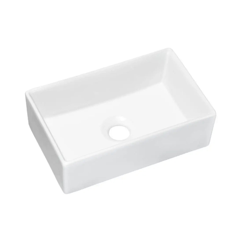 Set da bagno VANO bianco 50cm: mobile sottolavabo con cassetti + top per lavabo bianco + lavabo rettangolare da appoggio