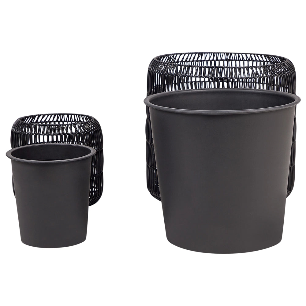 Set di 2 vasi in finto rattan nero per piante con inserto interni ed esterni