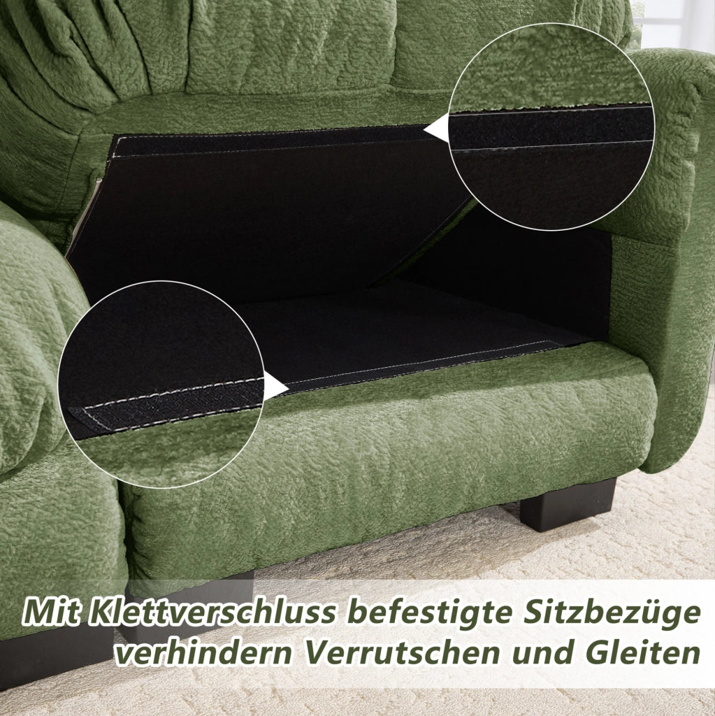 Divano modulare in chenille con pouf mobile 190x149x90 cm; verde
