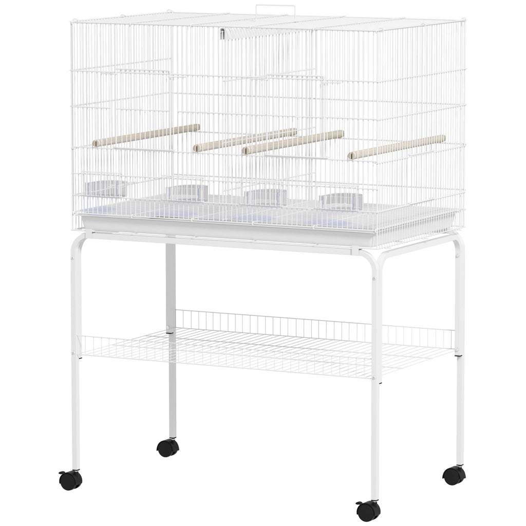 Gabbia per Uccelli con Divisorio e Vassoio Estraibile ¨C zephmum ¨C Bianco 94x57x57/128 cm