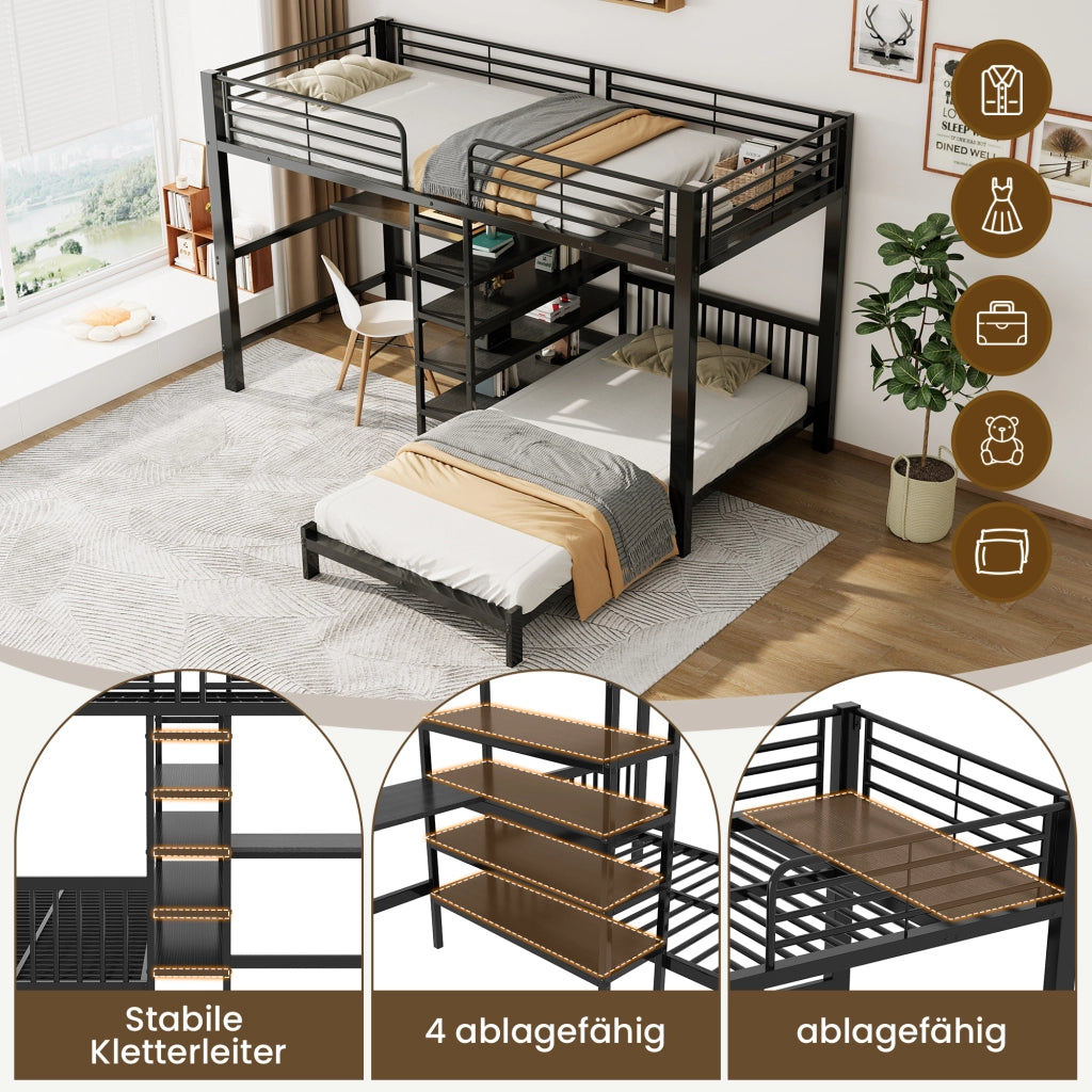 letto a castello mdf metallo nero 90 x 200 cm