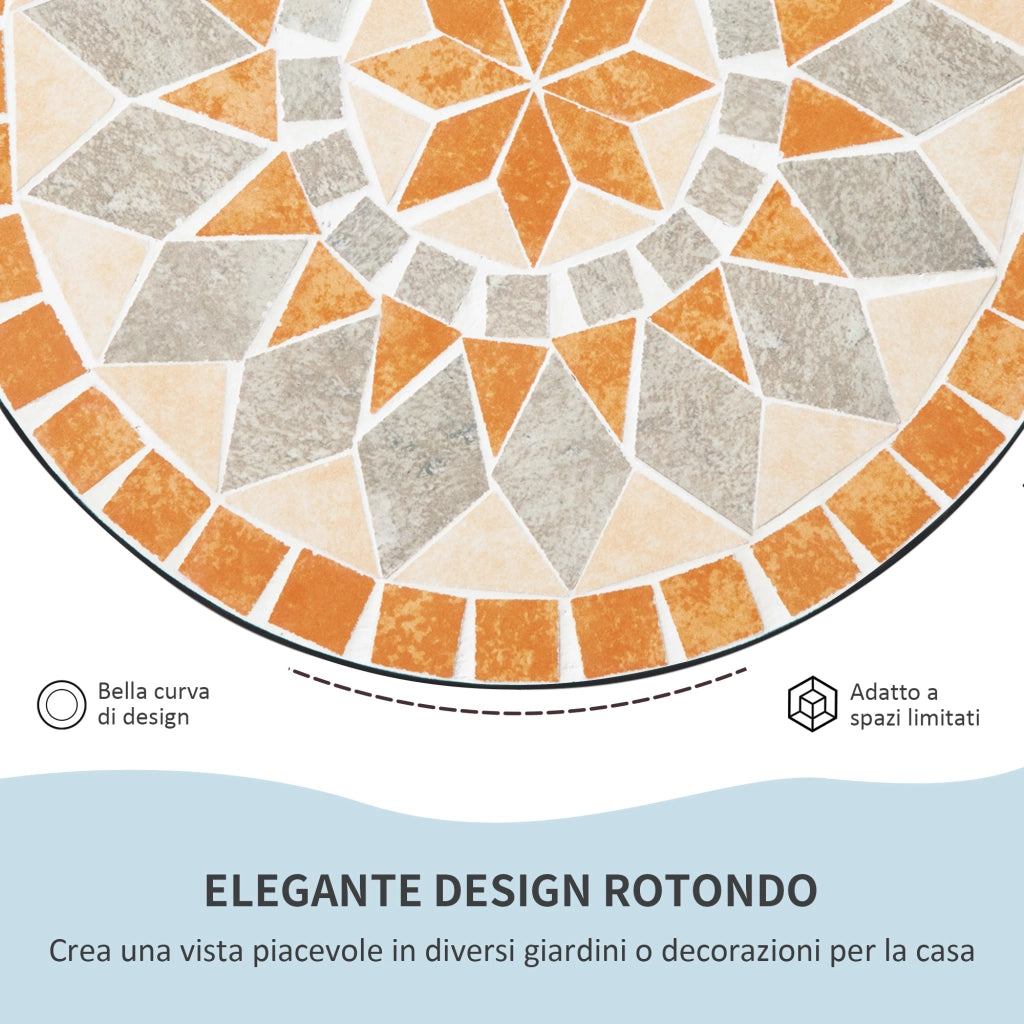 Tavolino Rotondo per Esterni con Piano in Ceramica a Mosaico, in Metallo, ?35.5x53.5 cm, Multicolore