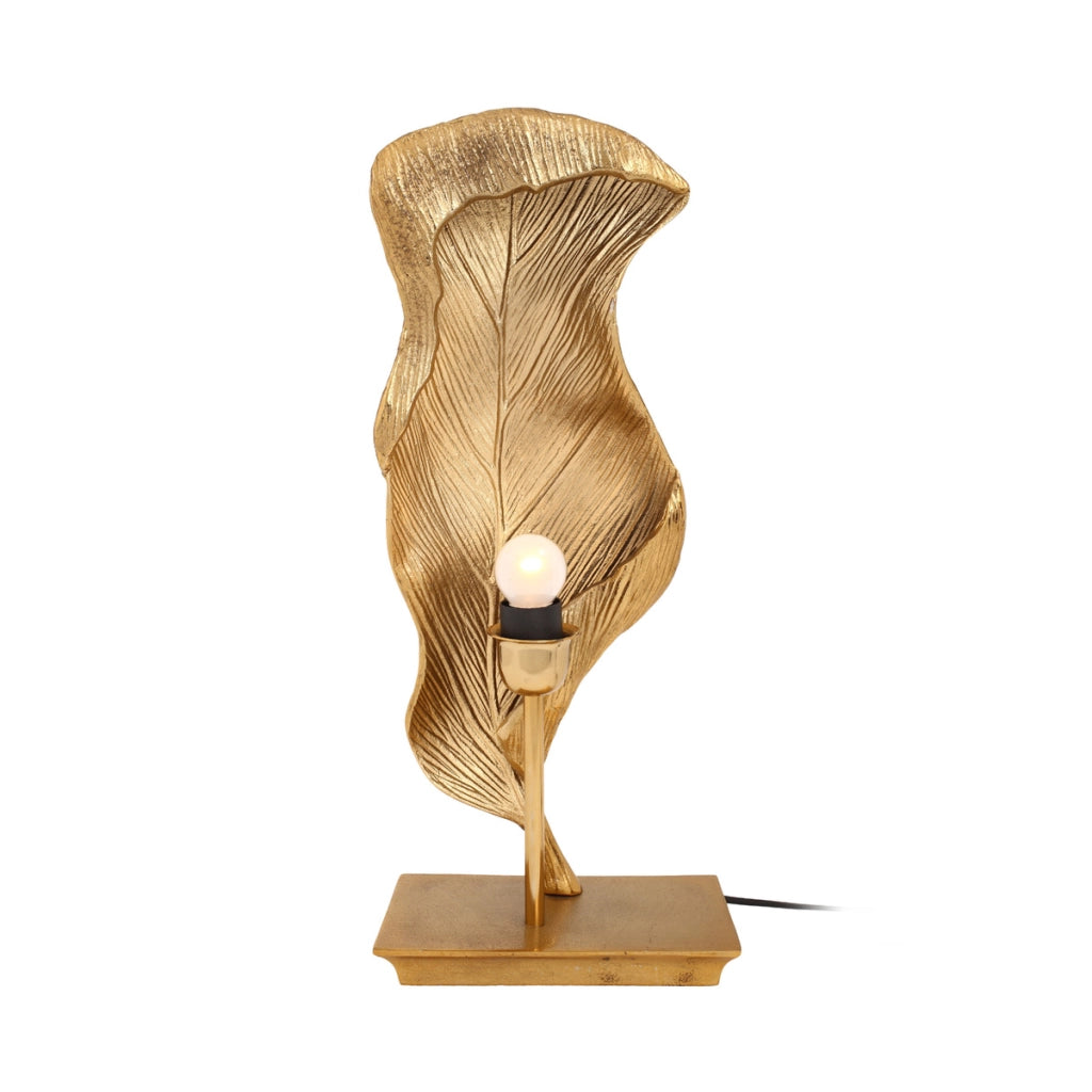 Lampada da tavolo Cosima in alluminio dorato a forma di foglia