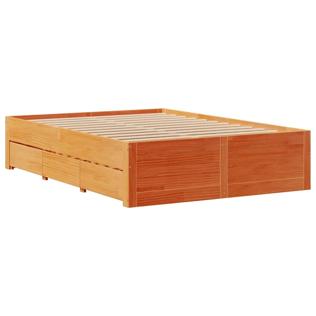 vidaXL Letto senza Materasso con Cassetti Marrone Cera 150x200 cm Pino