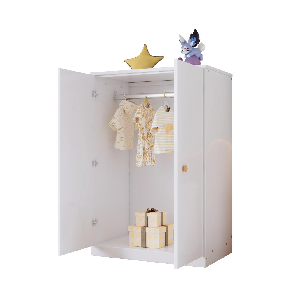 Armadio compatto a 2 ante con barra appendiabiti, per camera da letto, soggiorno e cameretta, in MDF bianco, 80 × 50 × 120 cm