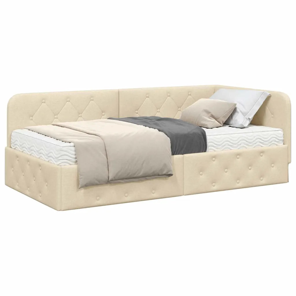 Cornice del letto ad angolo Crema 90 x 190 cm Tessuto