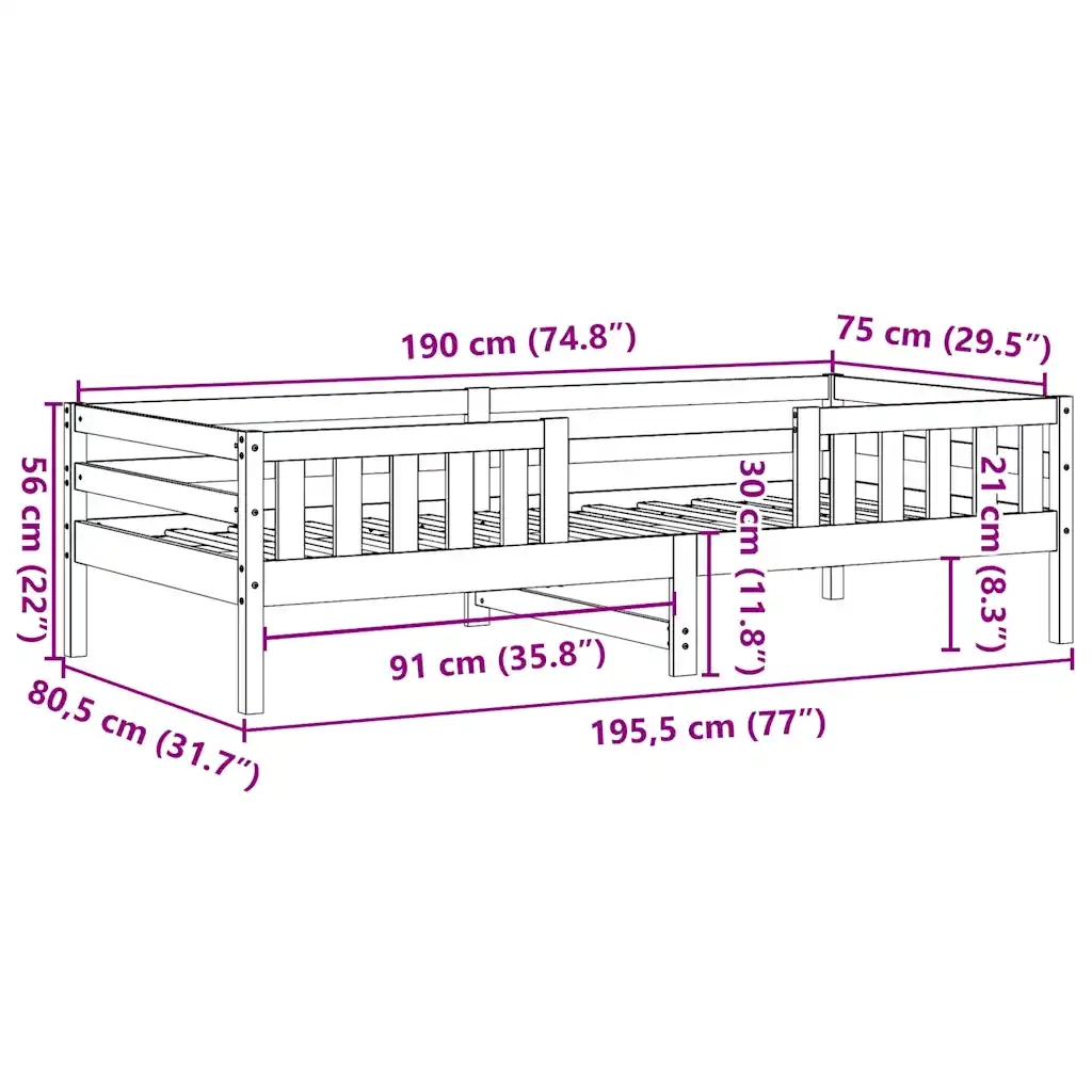 Letto senza Materasso 75x190 cm in Legno Massello Pino