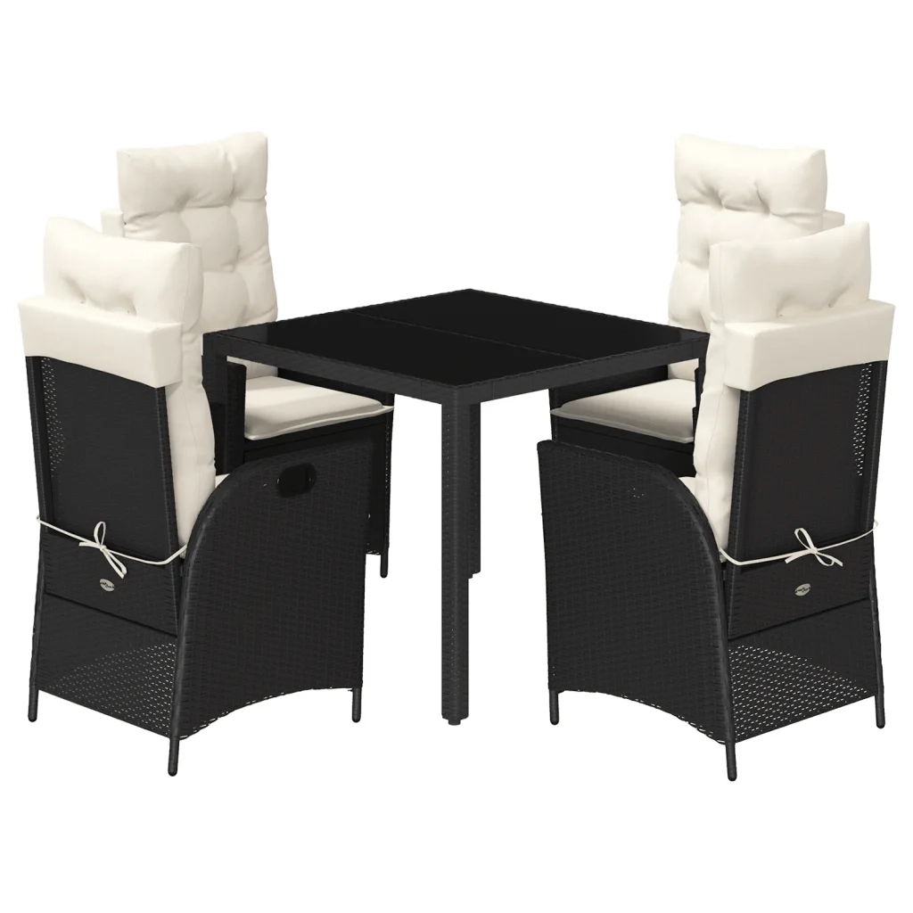 vidaXL Set da Pranzo da Giardino 5 pz Nero con Cuscini in Polyrattan