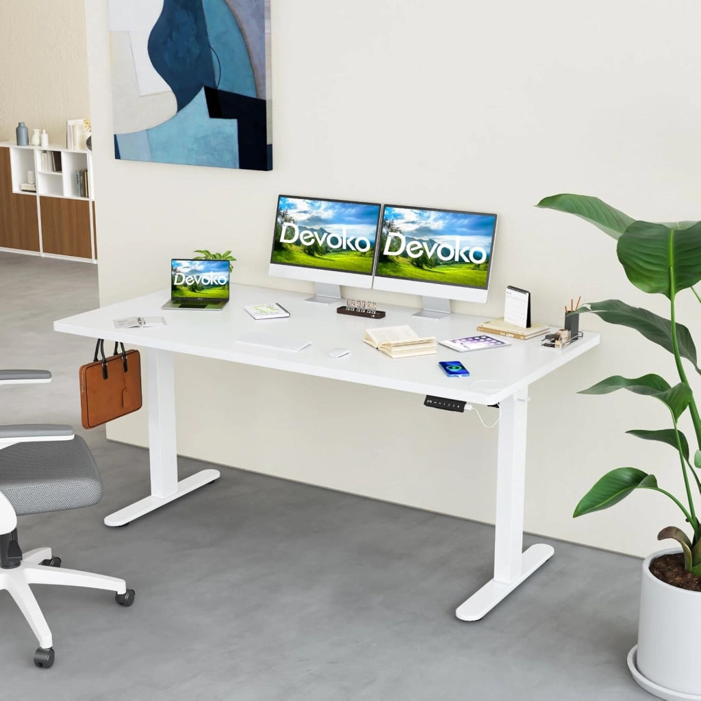 180 x 80 cm Scrivania Regolabile In Altezza,Scrivania Elettrica con Desktop Completo,Altezza Regolabile 73-119 cm,Scrivania per Ufficio con 4 Altezze di Memoria,Porta di Ricarica USB(Bianca)
