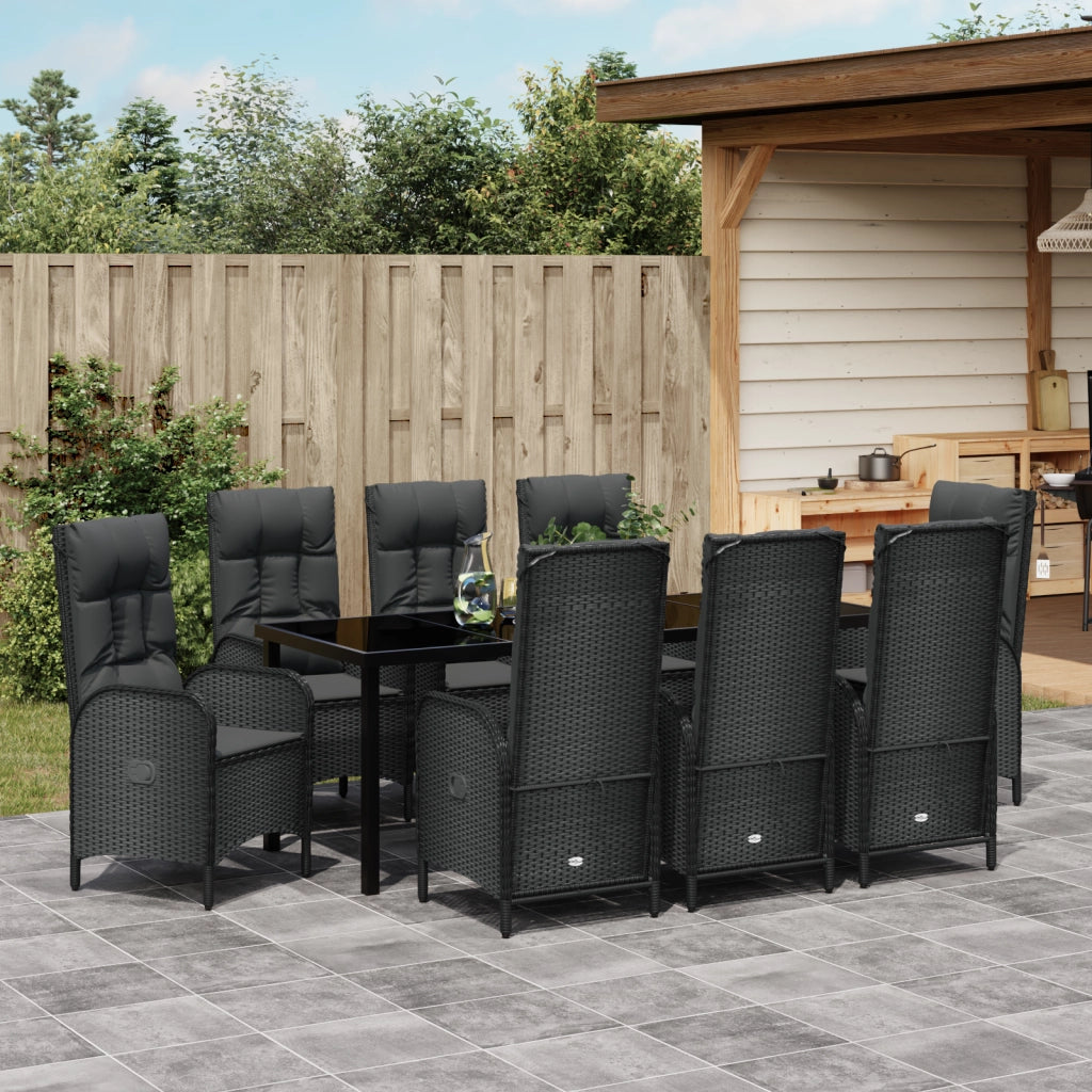 Set da Pranzo da Giardino 9 Pezzi Nero Rattan Polietilene
