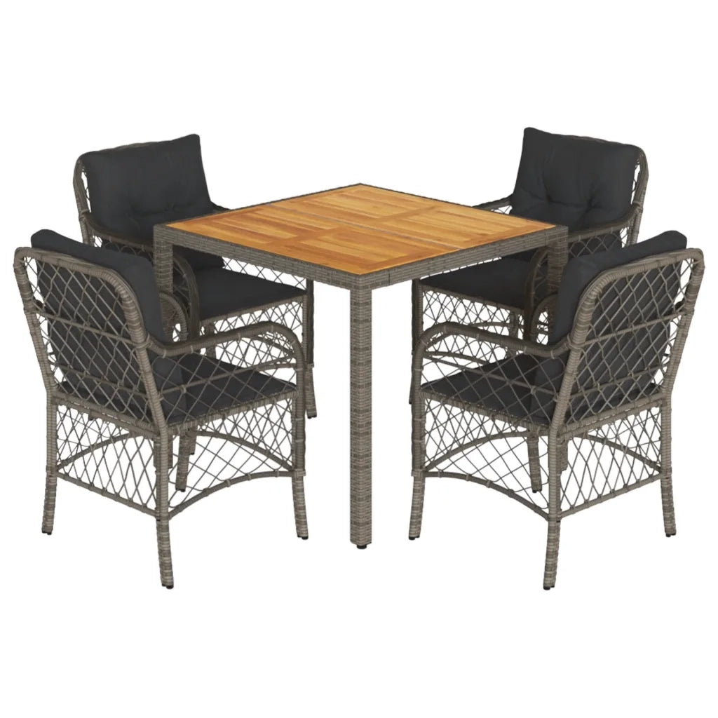 Set da Pranzo da Giardino 5 pz con Cuscini in Polyrattan Grigiocod mxl 87198