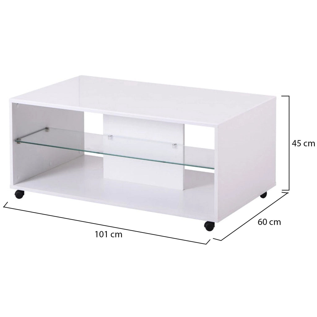 Giussano, Tavolino da Salotto 2 Vani, 101x60x45h cm Bianco