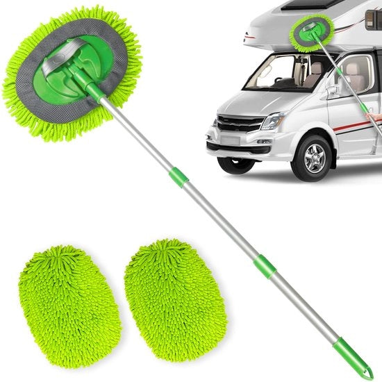 Autowasborstel Telescopico 43", 2-in-1 per Auto, Camper, Caravan, Camion, Vehicoli Commerciali, Multifunzione