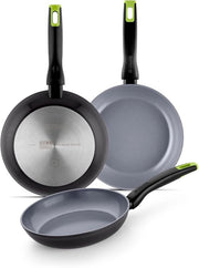 Set di 3 padelle - alluminio smaltato - adatto per induzione - 18-22-26 cm