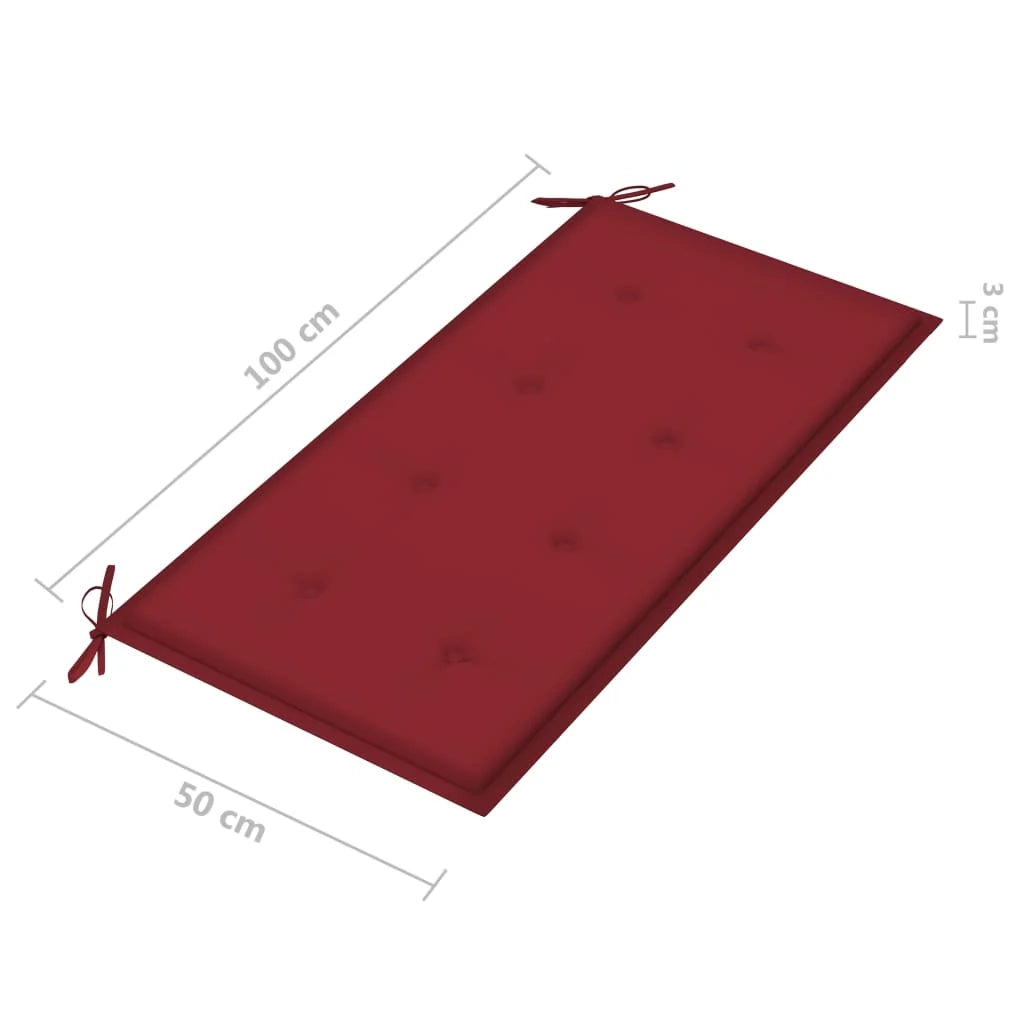 Panca da giardino mobili da esterno per patio mobili da terrazza con cuscino rosso bordeaux 112 x 55 x 94 cm teak massello 02_0011541