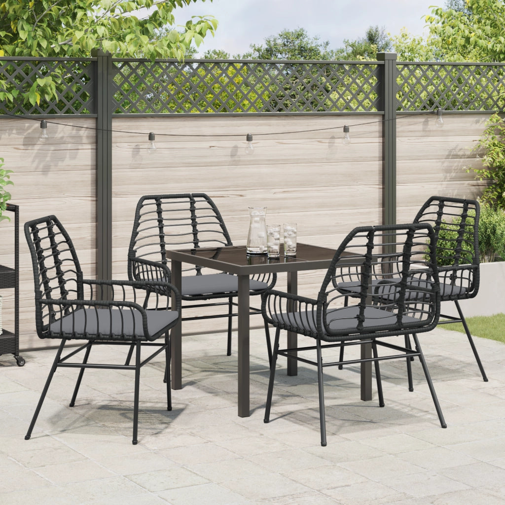 Set da Pranzo da Giardino 5 Pezzi con Cuscini Nero Polyrattan