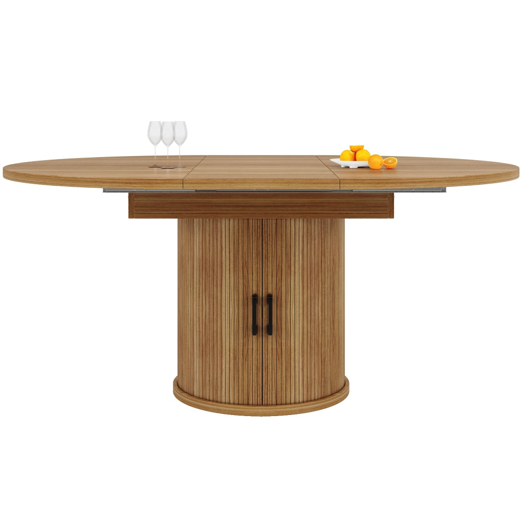 Tavolo da pranzo con piano allungabile e vano contenitore per cucina in MDF noce