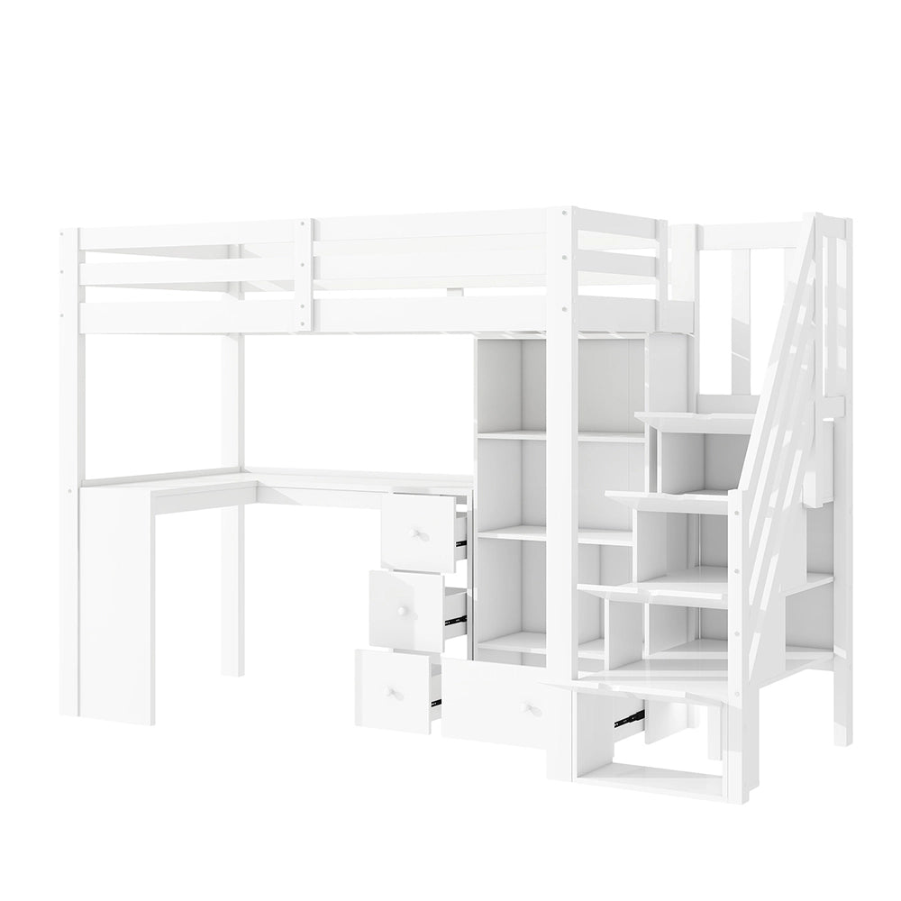Letto mezzanino 90x200cm - Xylo - bianco, EN747, scrivania, cassetti