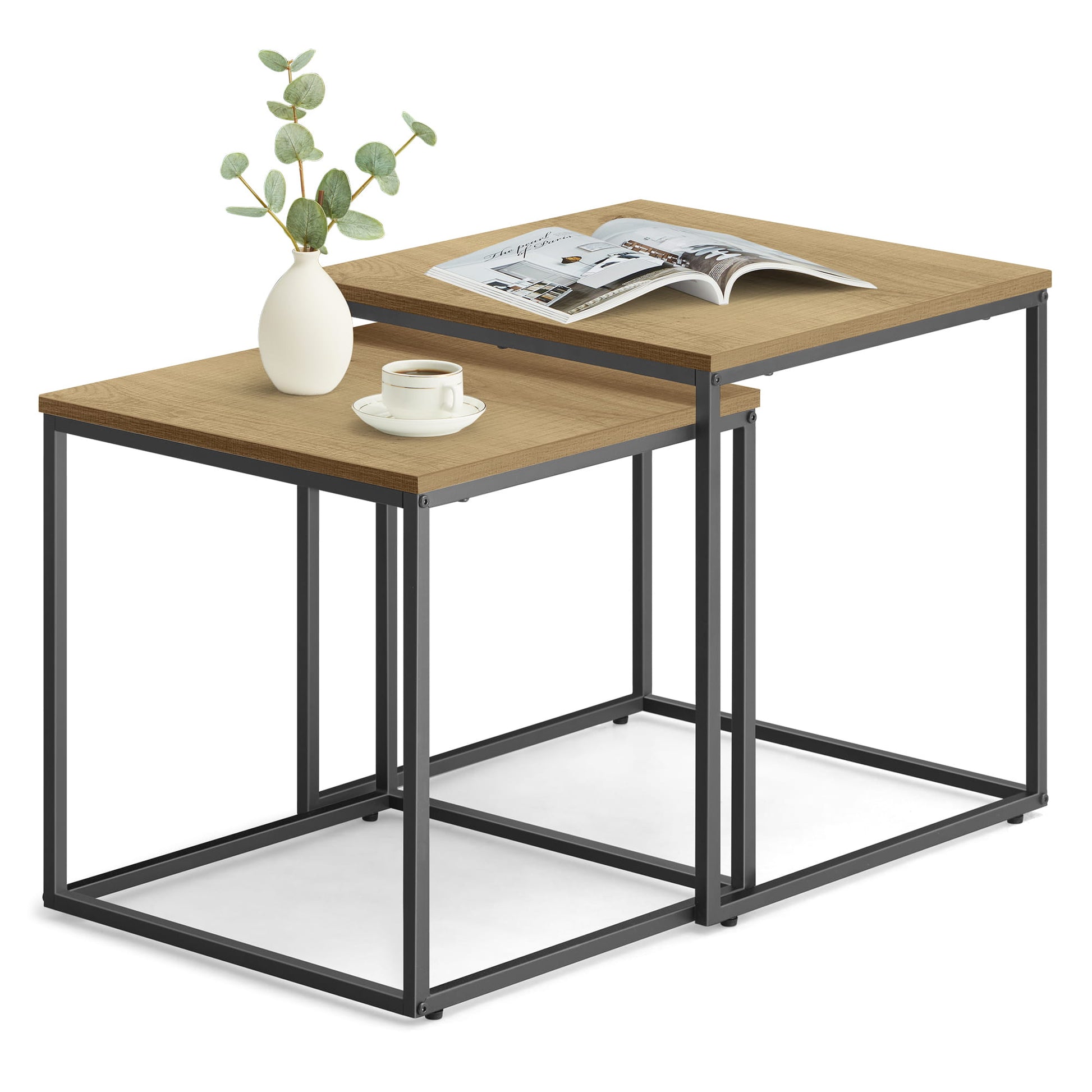 Tavolino da caffè quadrato Valora, set da 2 | Piano in rovere con gambe nere