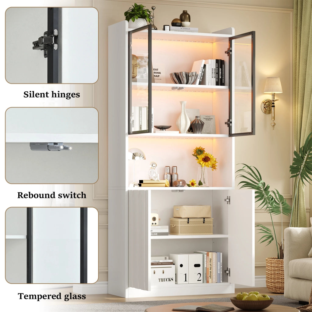 Vetrina LED Bluetooth con 4 ante; 5 vani e ripiani regolabili bianca 80 × 35 × 200 cm