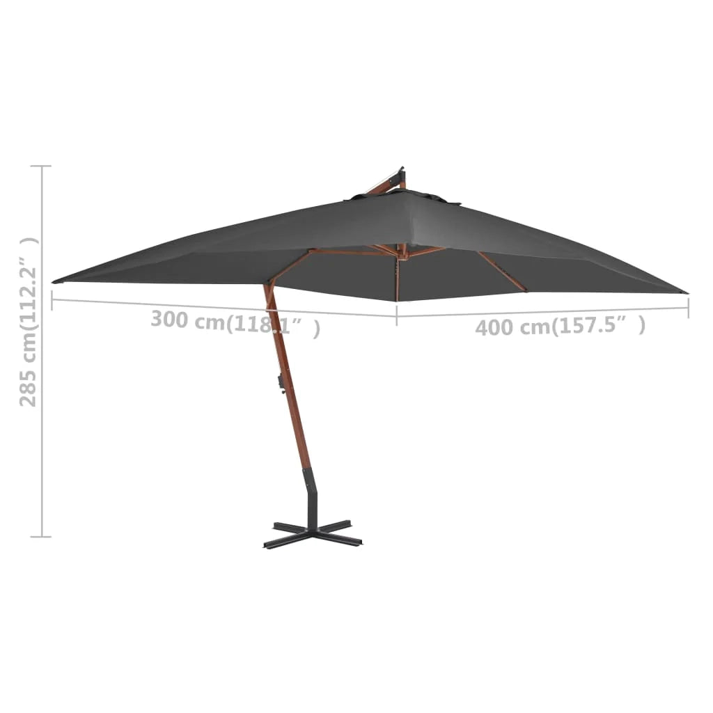 Ombrellone da giardino a sbalzo con palo in legno 400 x 300 cm antracite 02_0008622