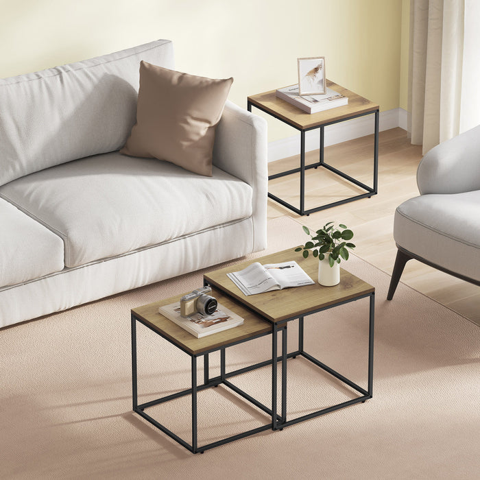 Tavolino da caffè quadrato Valora, set da 2 | Piano in rovere con gambe nere