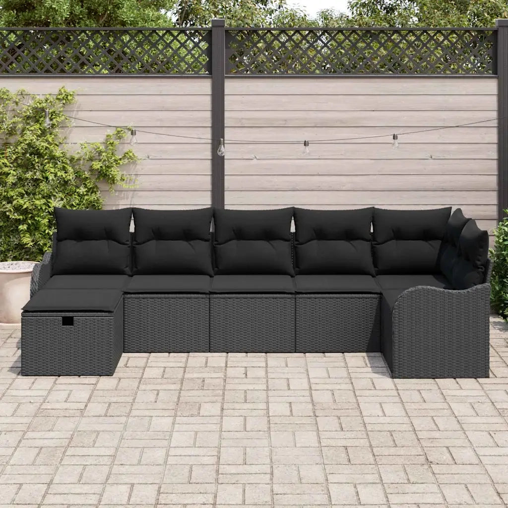 Set di divani con cuscino 7 pcs Nero polyrattan 3359002