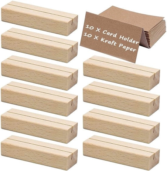 Pacco di 10 cartellini per tavolo da sposi, cartellini in legno, cartellini in quercia, supporti per numero da tavolo da sposi in cartone naturale, inclusi 10 fogli di Kraft, per matrimoni