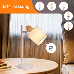 ZMH Lampada da tavolo retrò bianca E14 paralume tessuto con interruttore per soggiorno camera letto