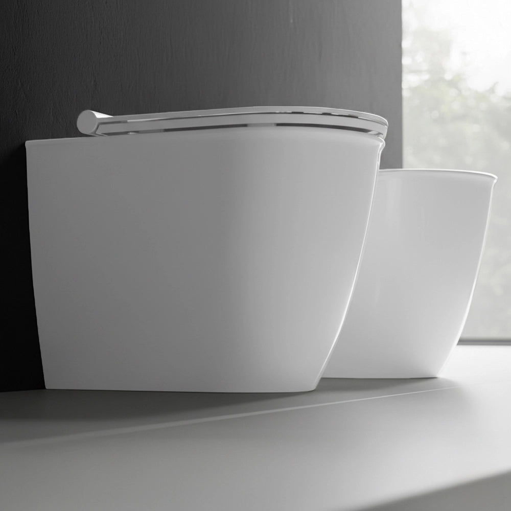 Set sanitari filomuro traslato bianco opaco e sedile soft close di Ceramica Dolomite Mayka