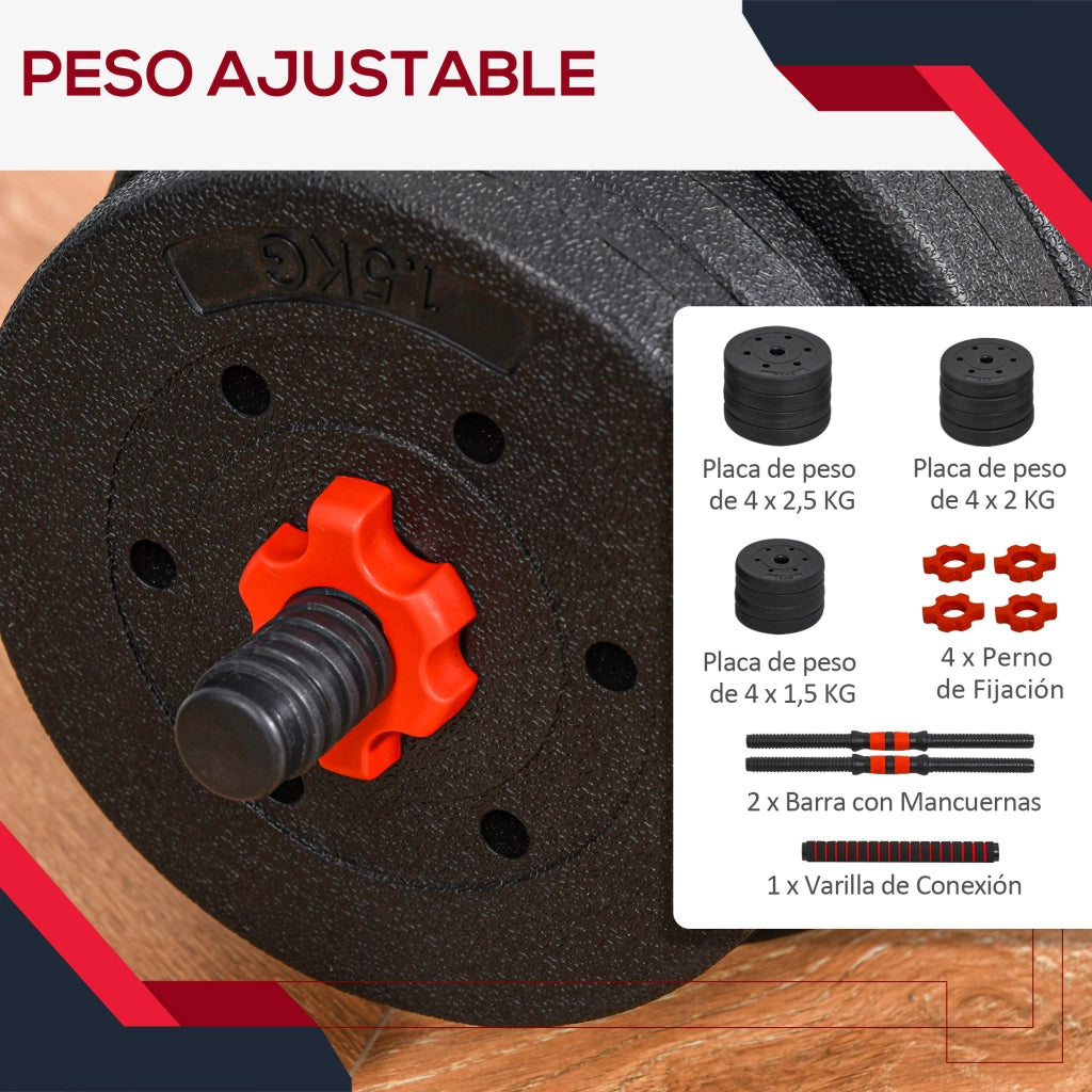 Set manubri 25 kg 2 in 1 con barre connessione e asta estensione ¨C zephmum ¨C Nero
