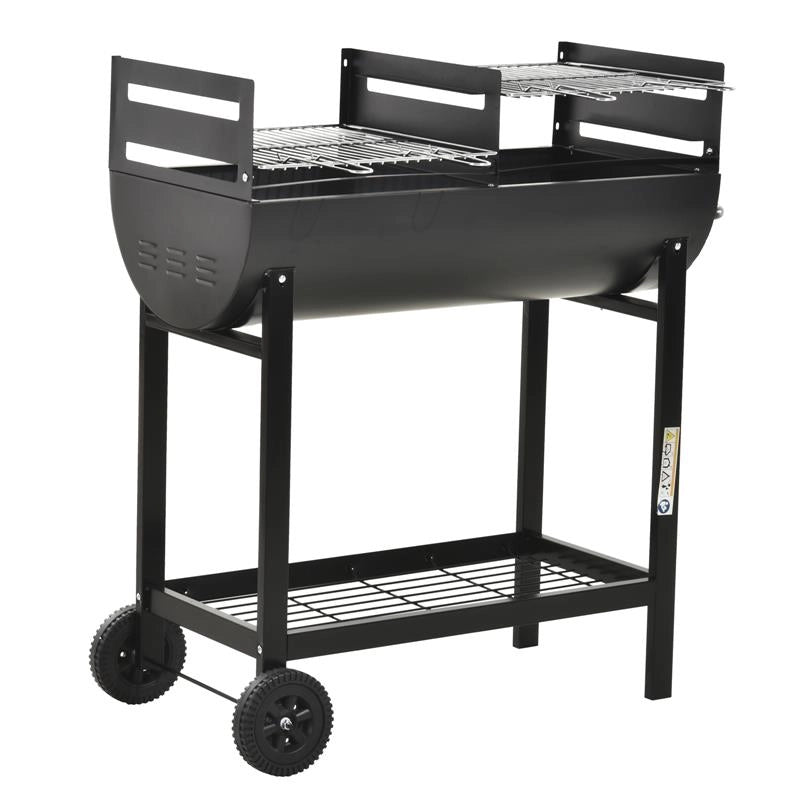 BARBECUE IN ACCIAIO CON 2 GRIGLIE INDIPENDENTI 90CM X 45CM X 96CM COLORE NERO