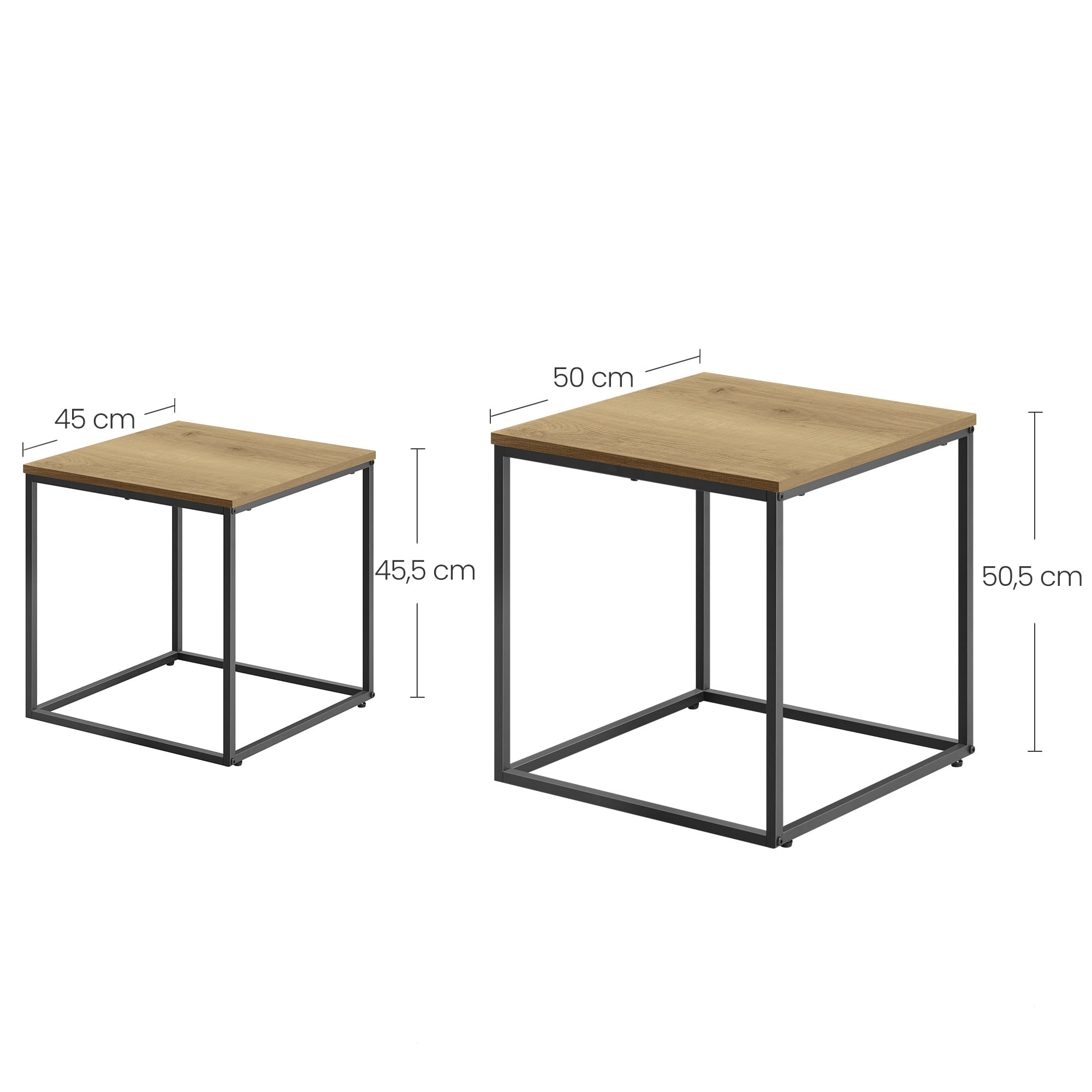 Tavolino da caffè quadrato Valora, set da 2 | Piano in rovere con gambe nere