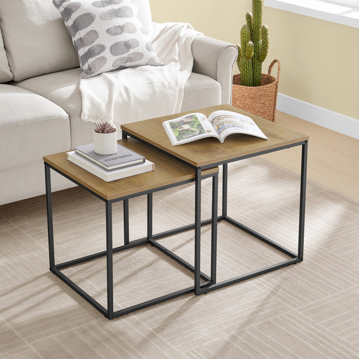 Tavolino da caffè quadrato Valora, set da 2 | Piano in rovere con gambe nere