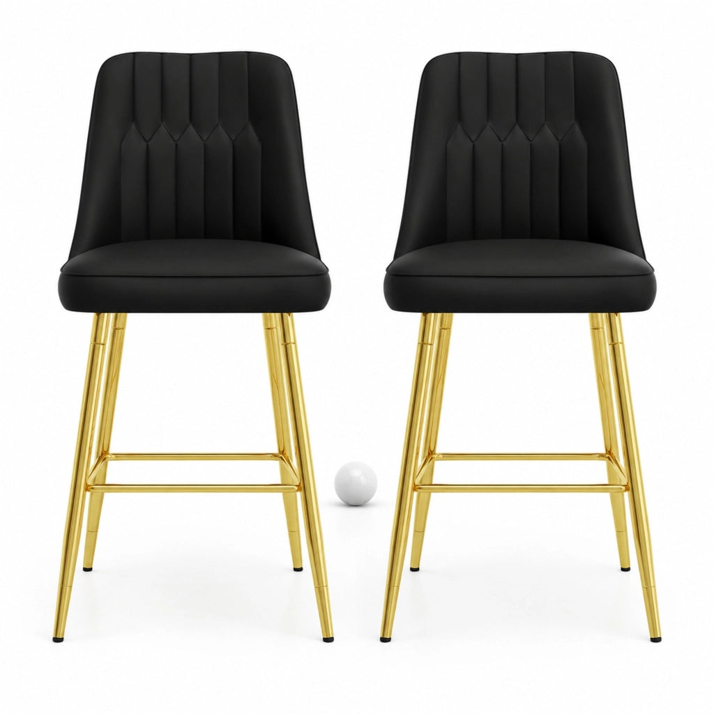 Set di 2 sgabelli da bar in PU nero con struttura dorata