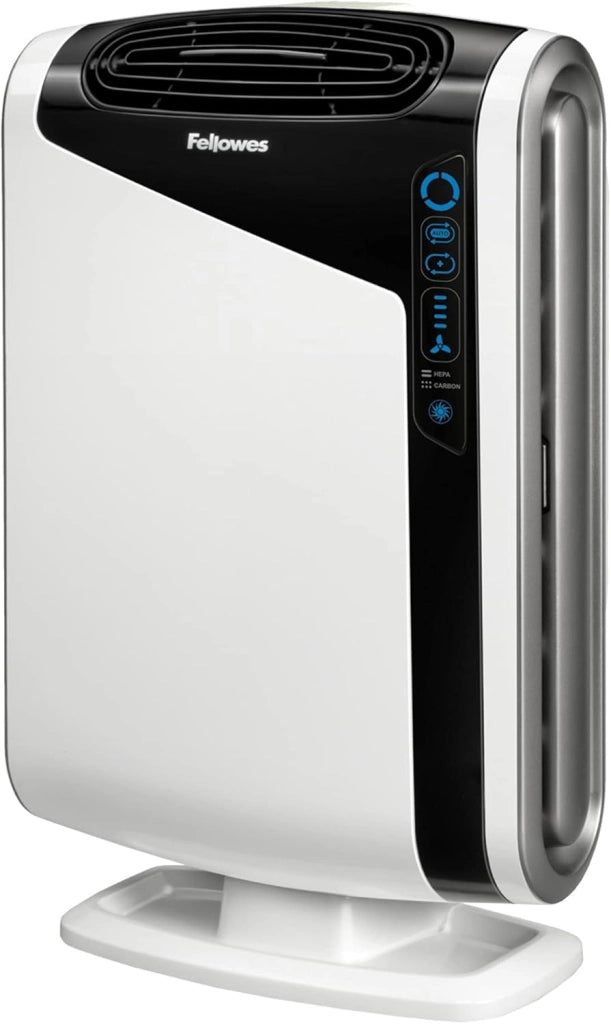 Fellowes Purificatore d'Aria AeraMax DX95, per Casa e Ufficio, per Ambienti Fino a 42 mq, con Filtraggio a 4 Stadi, Filtro HEPA e Filtro al Carbone, Sensore AeraSmart e Aera+, Colore Bianco
