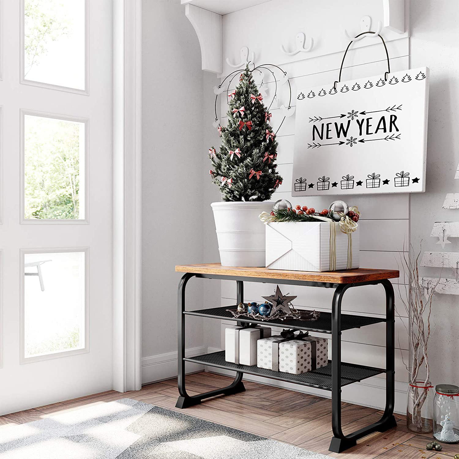 Scarpiera industriale VALORA con seduta per corridoio, marrone rustico, LMR32A