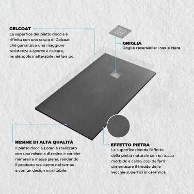 Piatto doccia resina 80x160 antracite pietra filo pavimento ultra slim  Loren