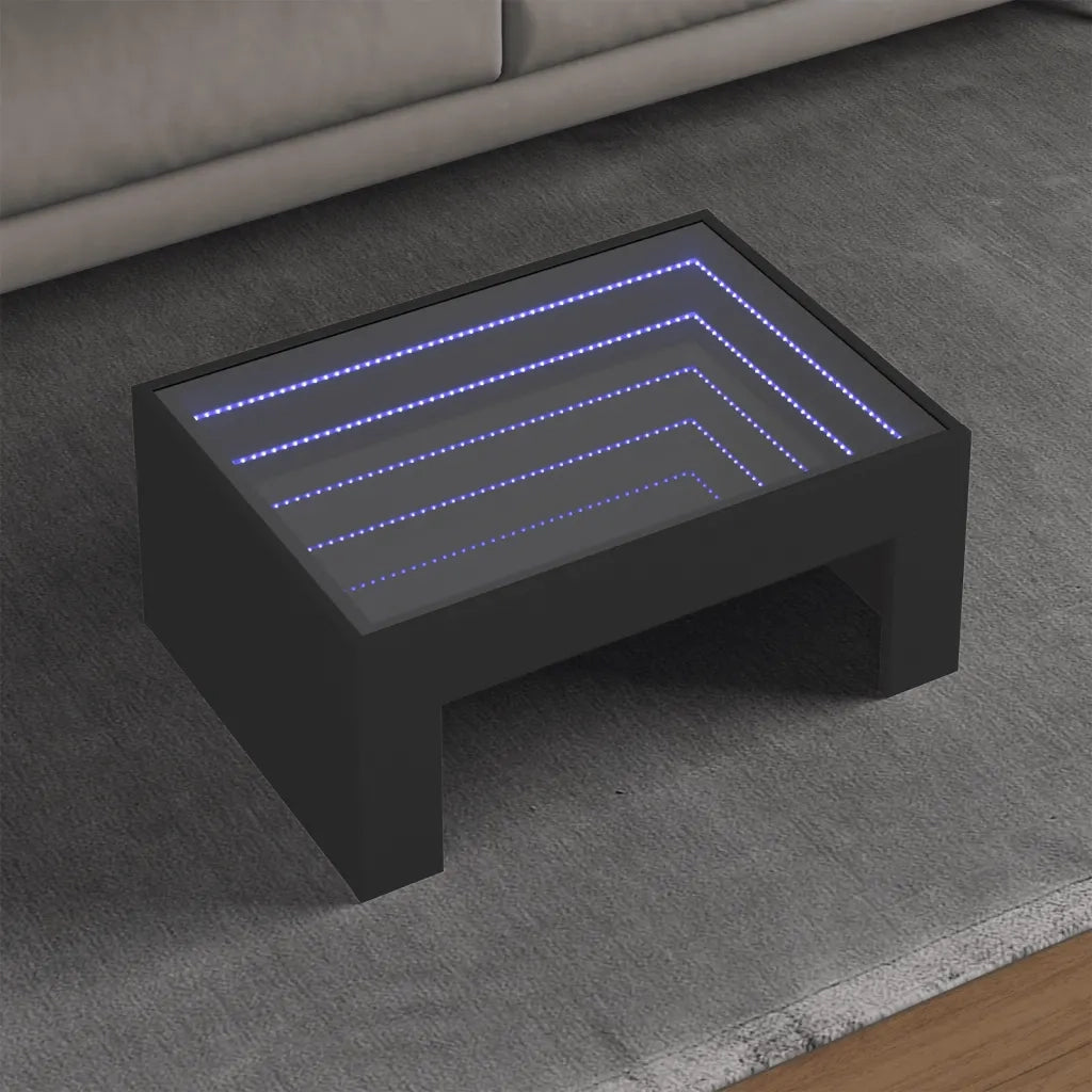 Tavolino da Salotto con LED Infinity-Tavolino da soggiorno Nero 70x50x30 cm