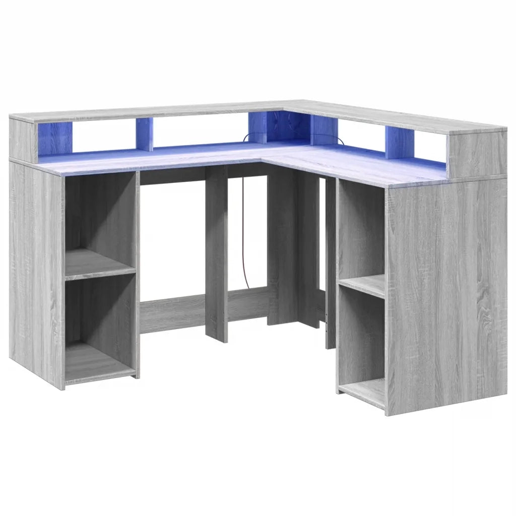 Scrivania con Luci LED Grigio Sonoma 130x130x91cm in Truciolato 3309452