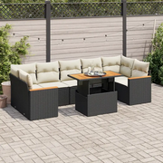 Set Divani da Giardino con Cuscini 8 pz Nero Polyrattan Acacia 3327458