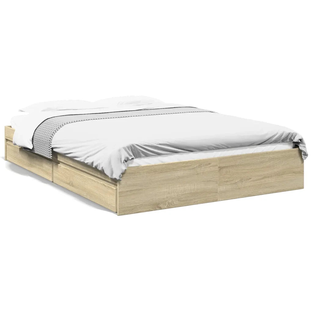 Letto matrimoniale | Letto per adulti | Giroletto Cassetti Rovere Sonoma 160x200 cm Legno Multistrato