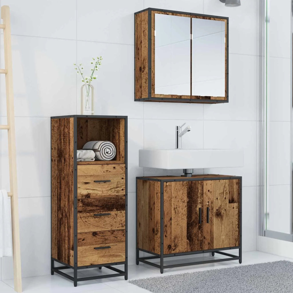 Set di mobili per il bagno con cassetto 3 pcs Legno vecchio