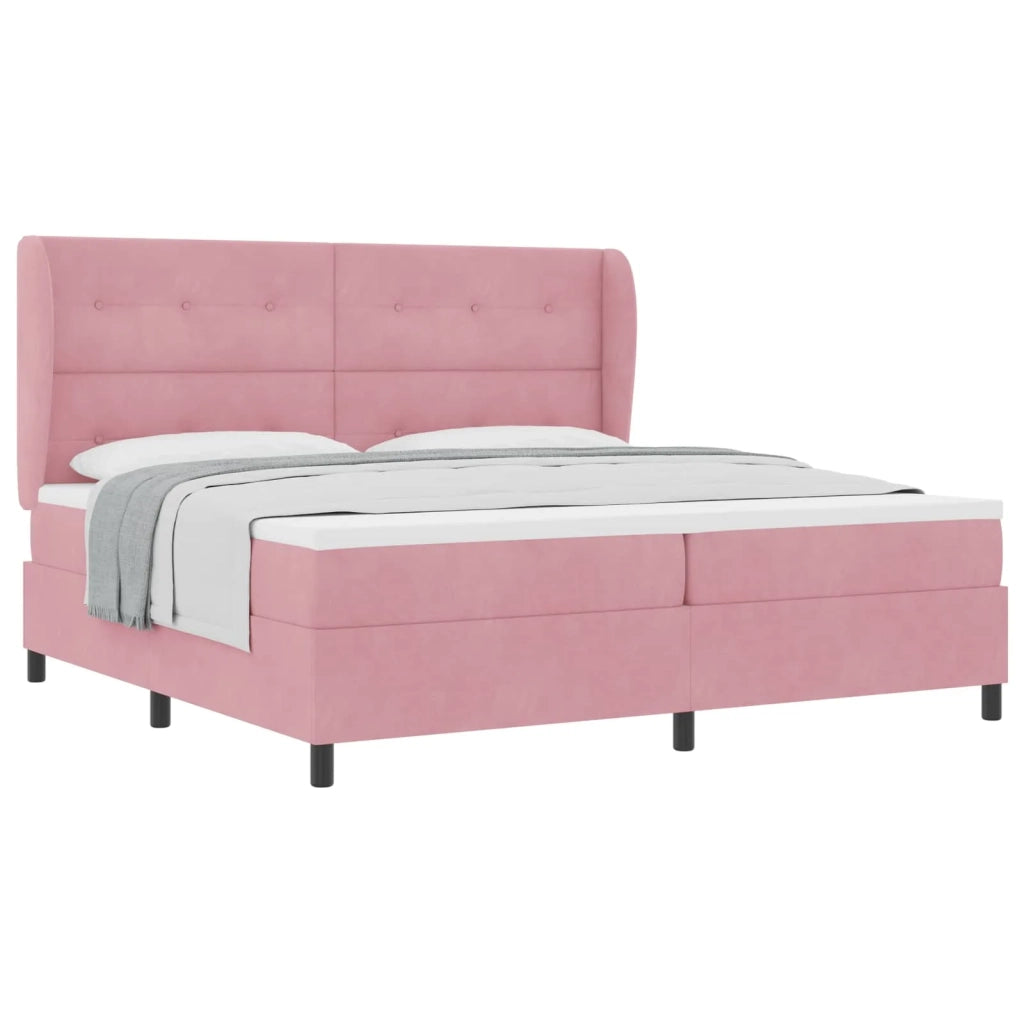 Letto a molle con materasso Rosa 200 x 200 cm Velluto 3340951