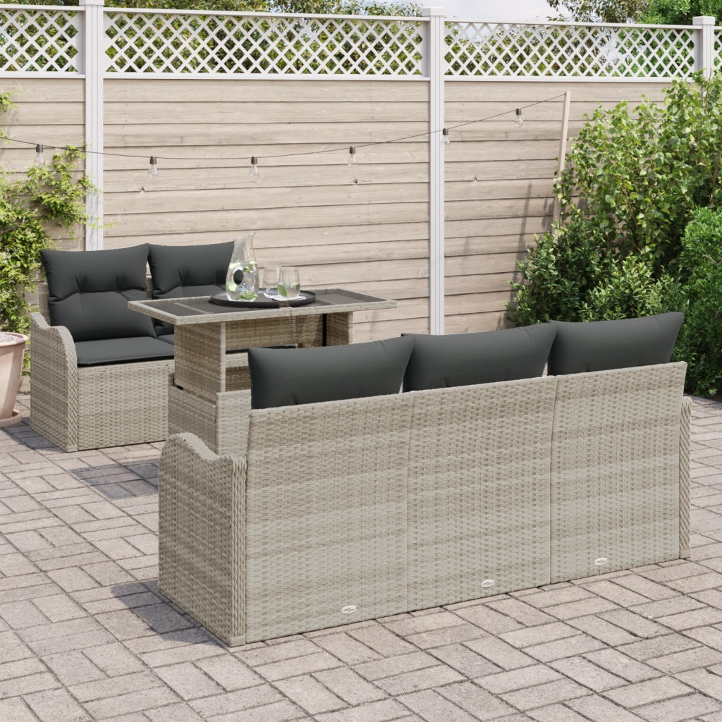 Set di divani da giardino con cuscini grigio chiaro in rattan poly