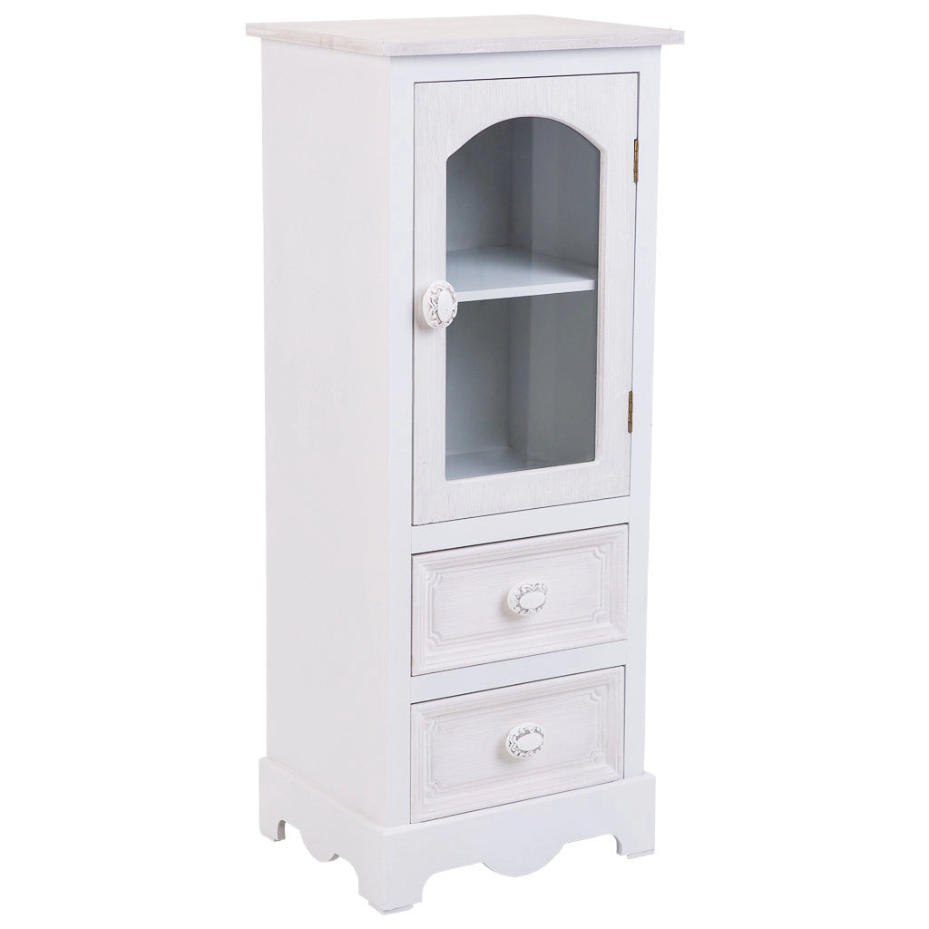 Vetrina in legno e vetro con 1 anta e 2 cassetti bianca 32x26x80