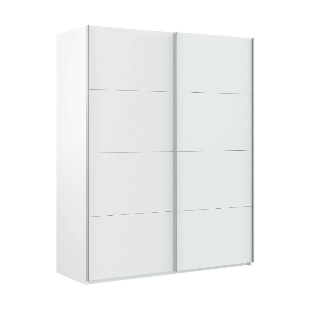 Guardaroba Opi, Armadio per camera da letto a 2 ante scorrevoli, Mobile con barra appendiabiti e 2 ripiani, cm 150x60h200, Bianco