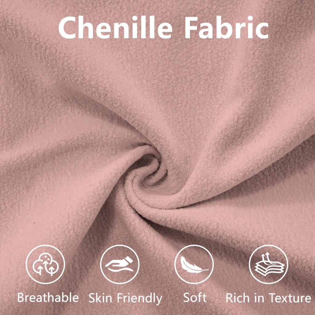 Divano modulare angolare a L in Chenille rosa, 4 posti con pouf mobile