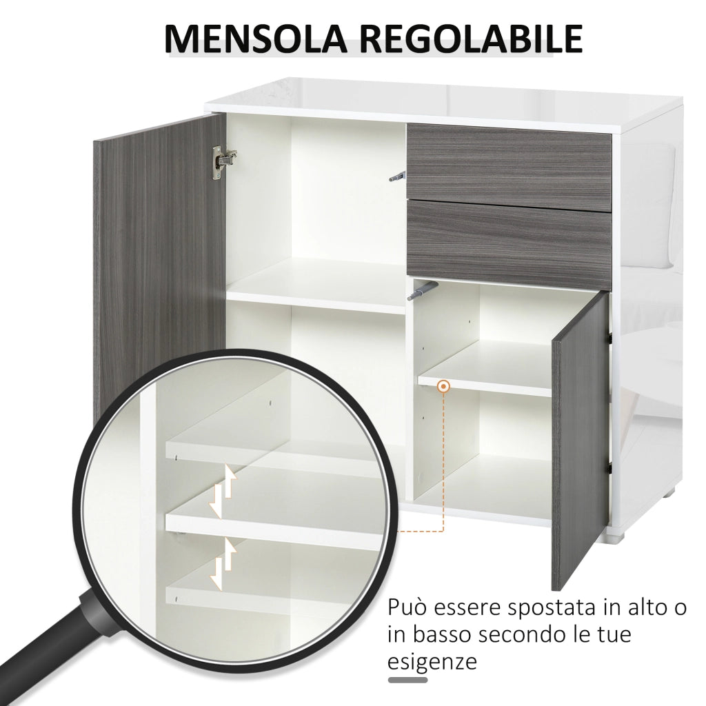 EasyComfort Mobiletto 2 Cassetti e 2 Ante, Apertura a Pressione, Mobile con 2 Cassetti e 2 Ante per Casa e Ufficio, 79x36x74cm, Grigio Chiaro e Bianco