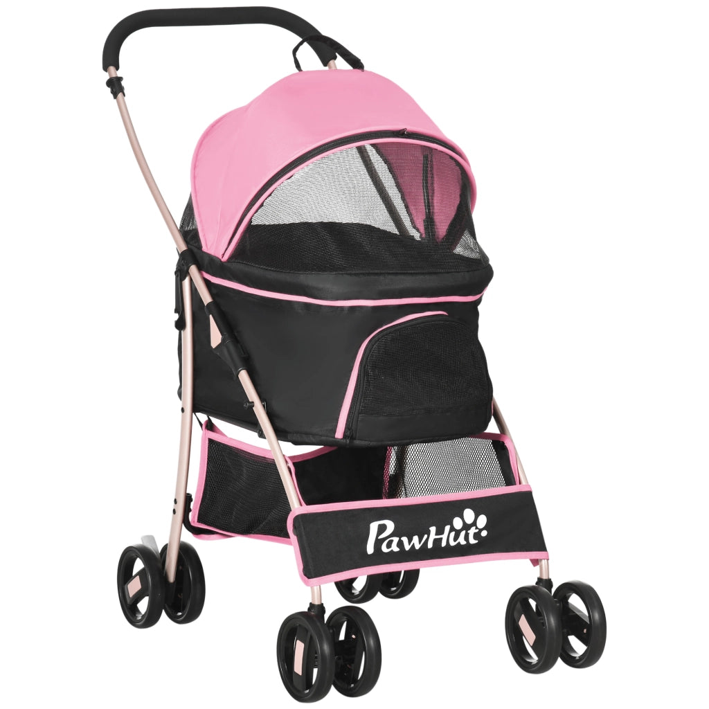 Passeggino per Cani 2 in 1 Pieghevole e Convertibile in Trasportino con 2 Guinzagli e Cuscino Rosa